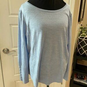 NWT 2X Talbots 100% Marino Wool pale blue sweater with bishop sleeves/buttons